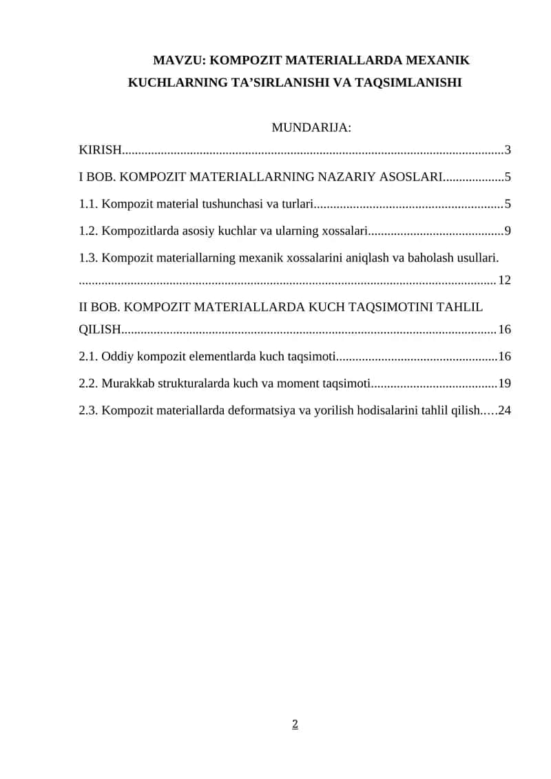 KOMPOZIT MATERIALLARDA MEXANIK KUCHLARNING TA’SIRLANISHI VA TAQSIMLANISHI 1