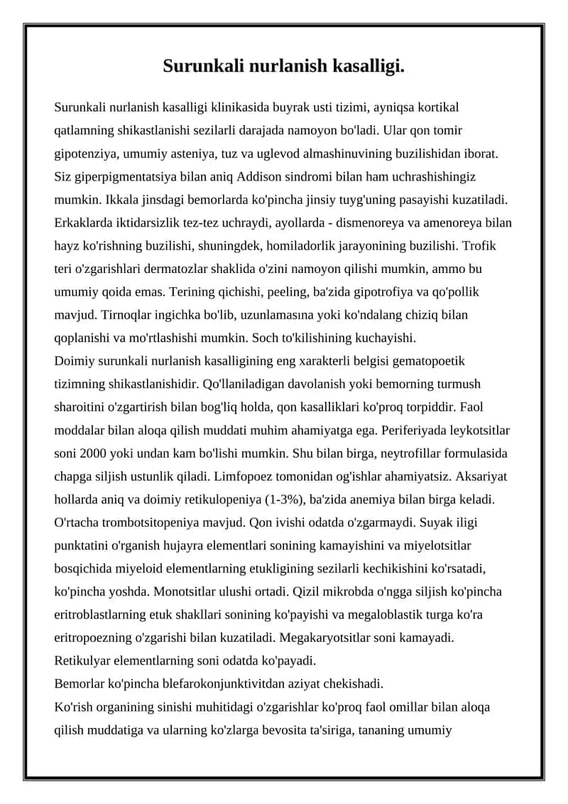 Surunkali nurlanish kasalligi 1