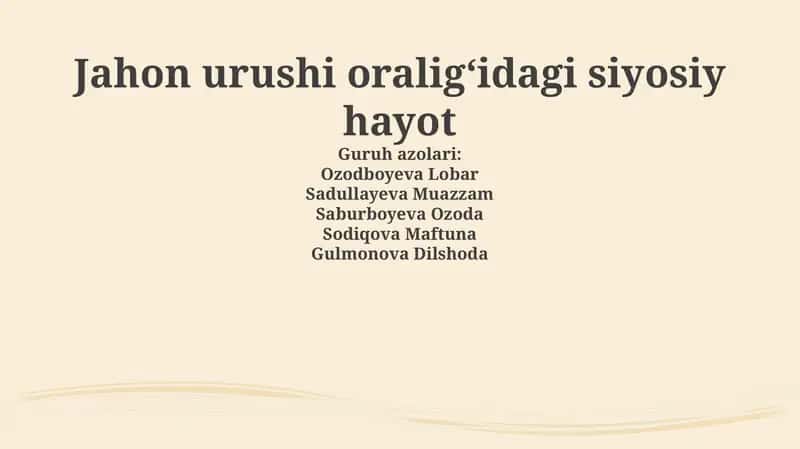 Jahon urushi oraligʻidagi siyosiy hayot 1