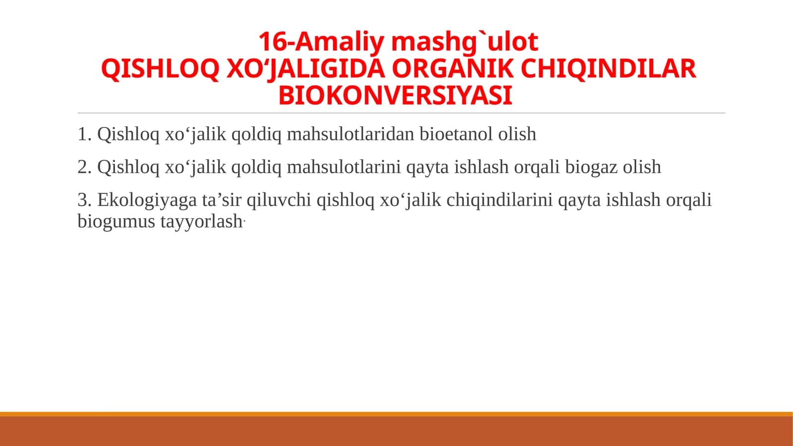 QISHLOQ XO‘JALIGIDA ORGANIK CHIQINDILAR BIOKONVERSIYASI 1
