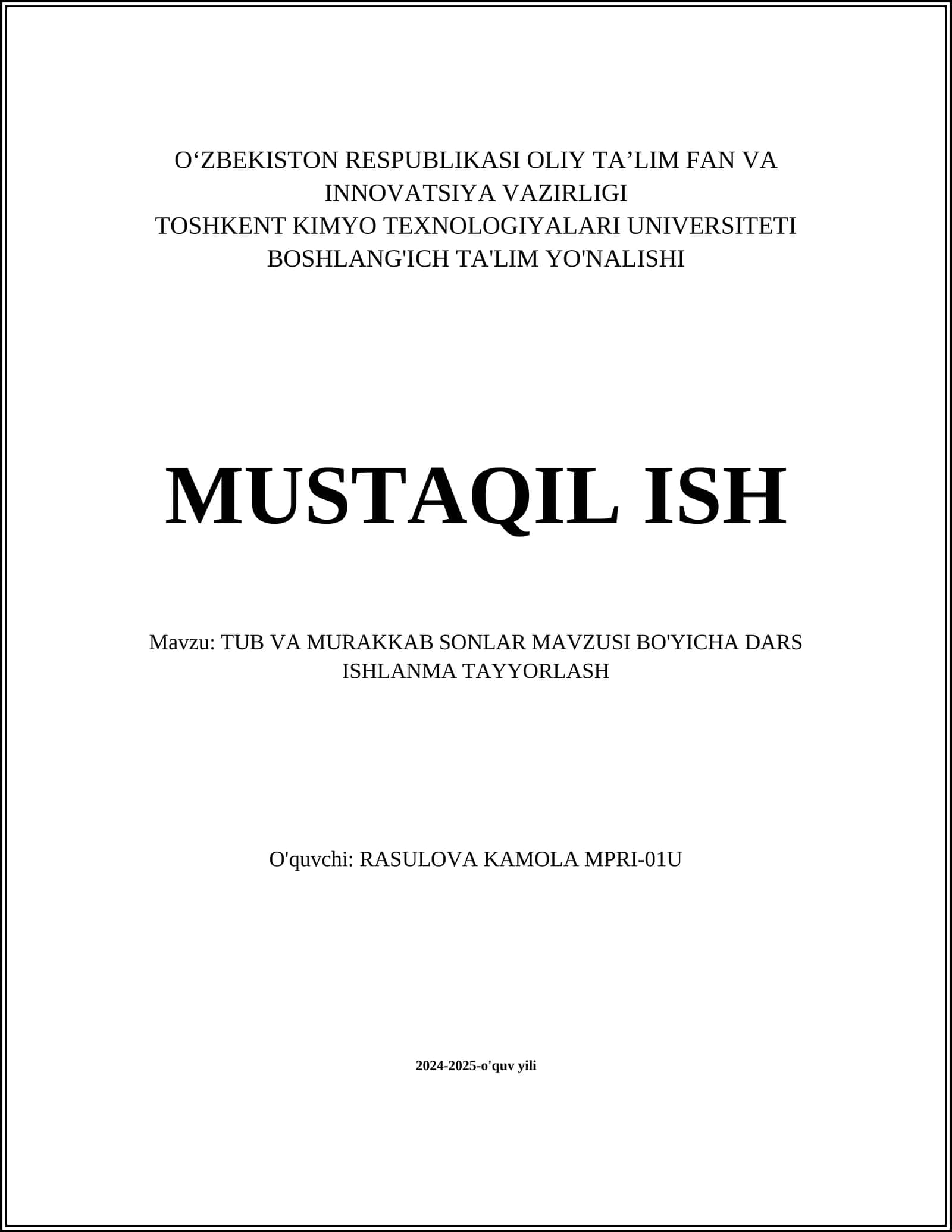 Tubb va Murakkab Sonlar Mavzusi Bo'yicha Dars Ishlanma 1