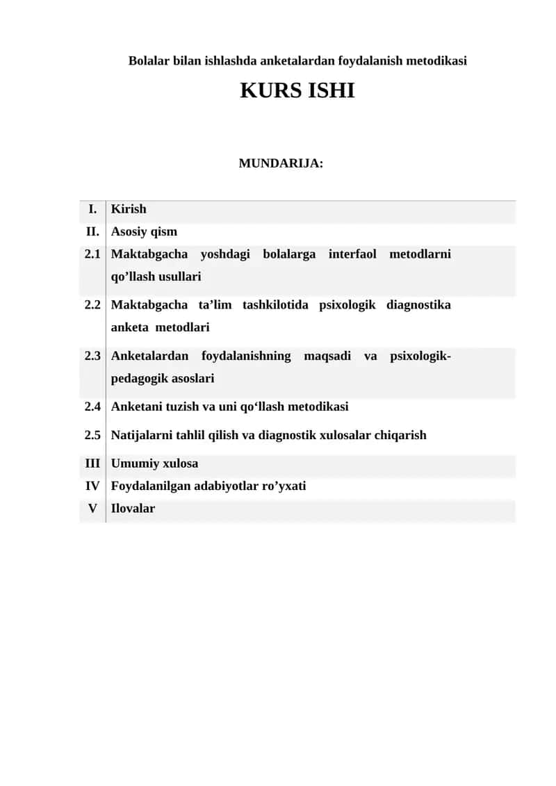 Bolalar bilan ishlashda anketalardan foydalanish metodikasi 1