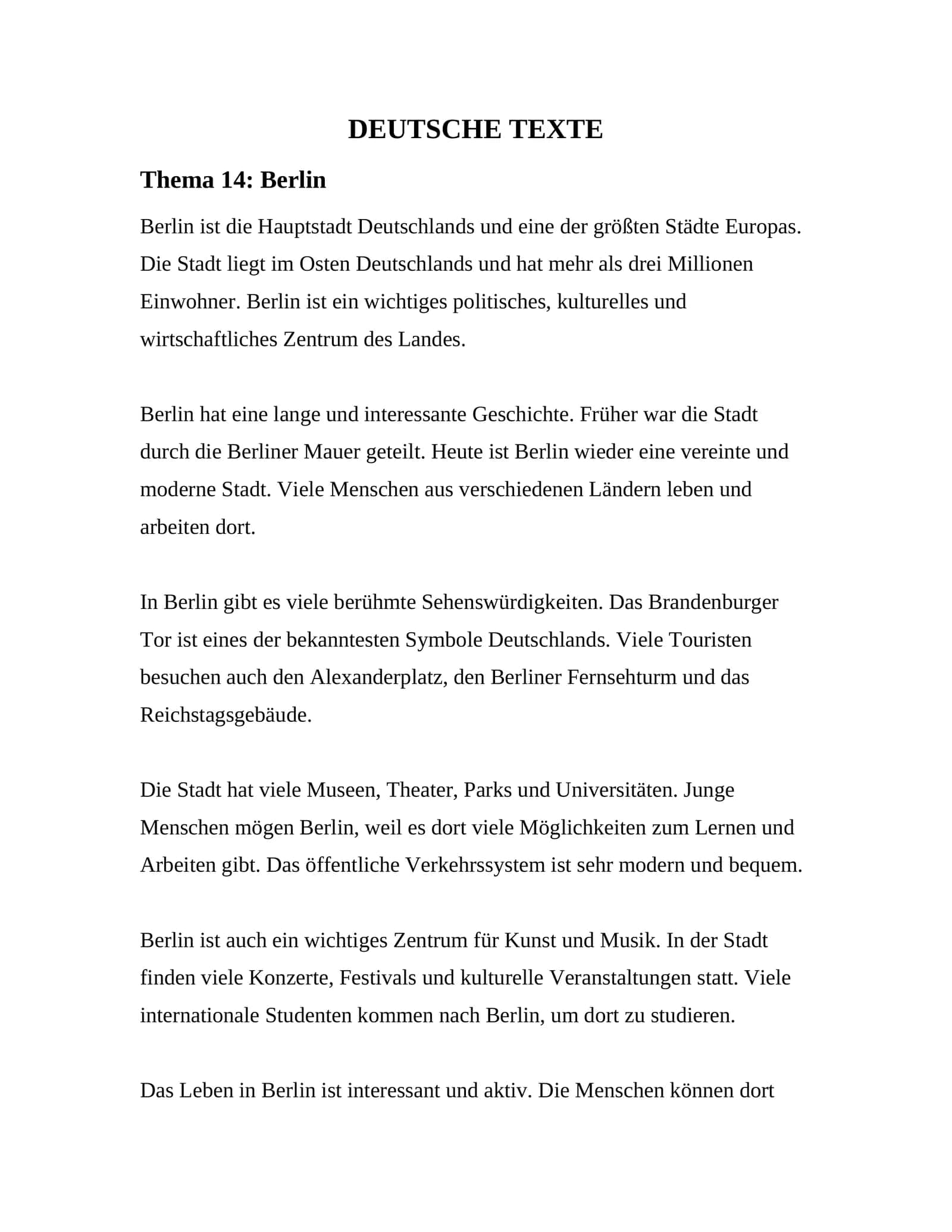 nemis tilidan mustaqil ish tekst matn (berlin sport unsere uni) 1