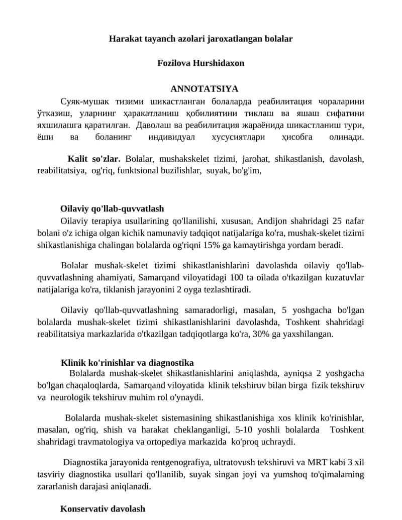 Harakat tayanch azolari jaroxatlangan bolalar 1