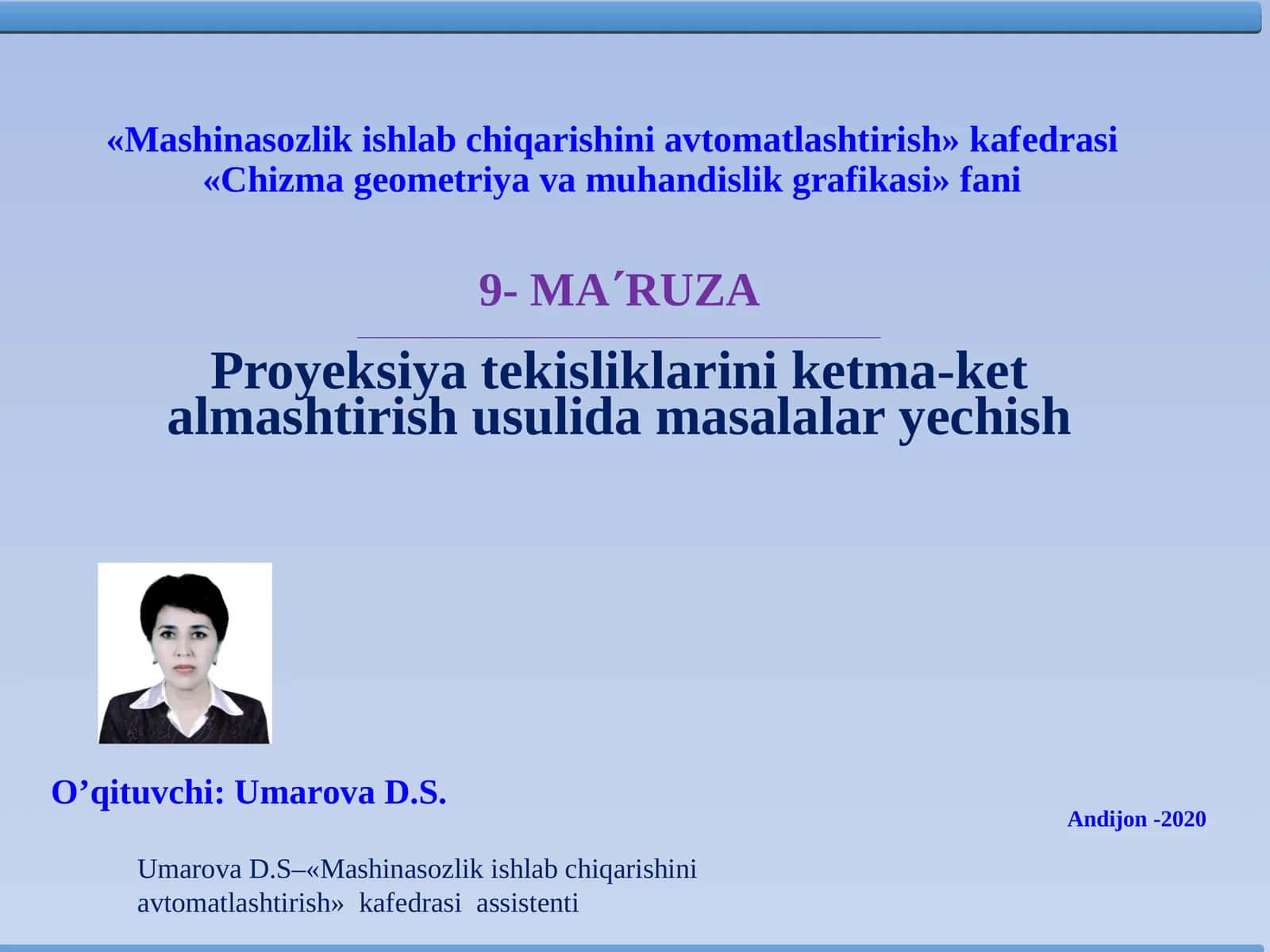 Proyeksiya tekisliklarini ketma-ket almashtirish usulida masalalar yechish 1