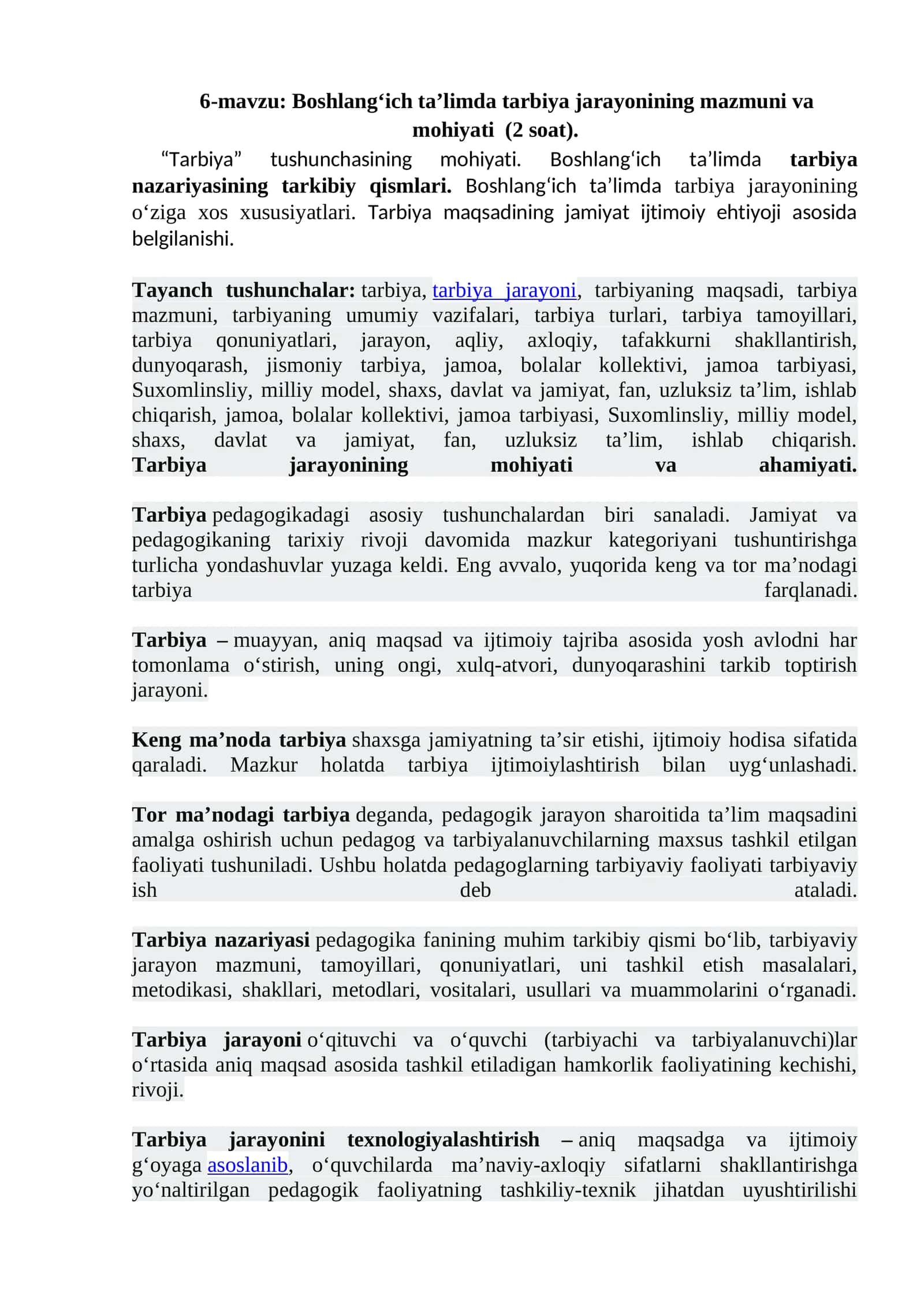 Boshlang‘ich ta’limda tarbiya jarayonining mazmuni va mohiyati 1