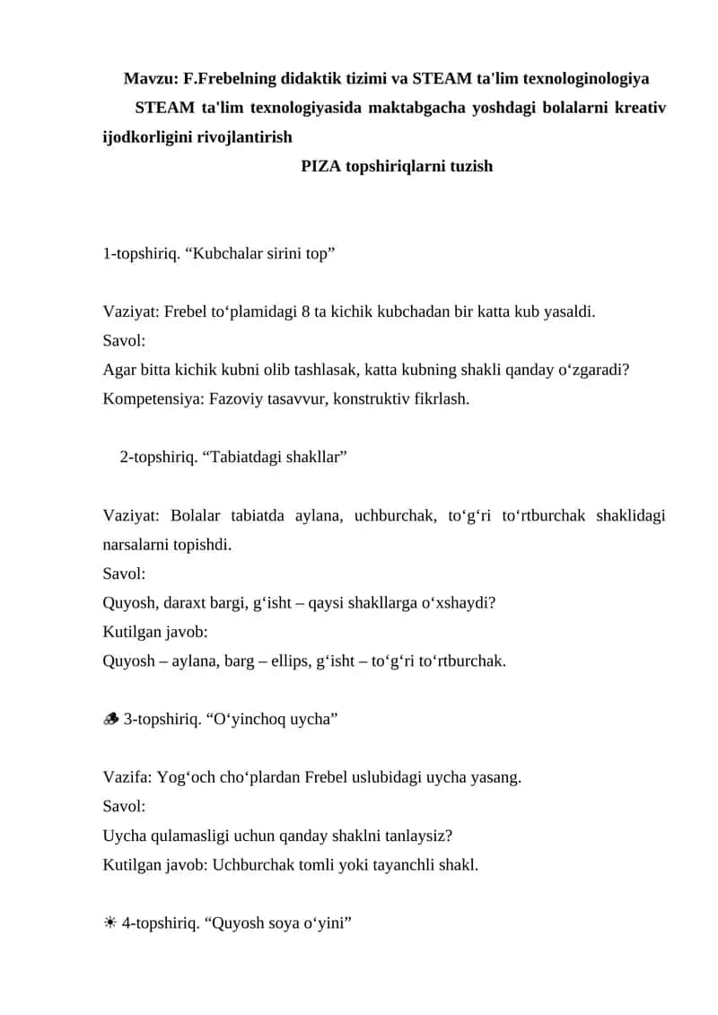 F.Frebelning didaktik tizimi va STEAM ta'lim texnologiyasi 1