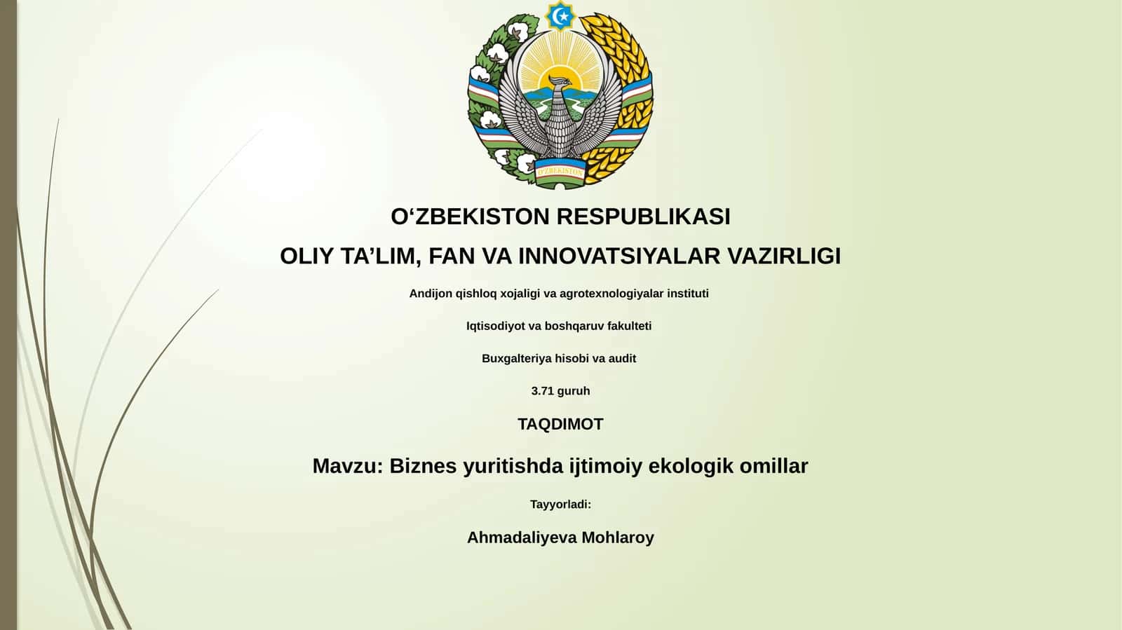 Biznes yuritishda ijtimoiy ekologik omillar 1