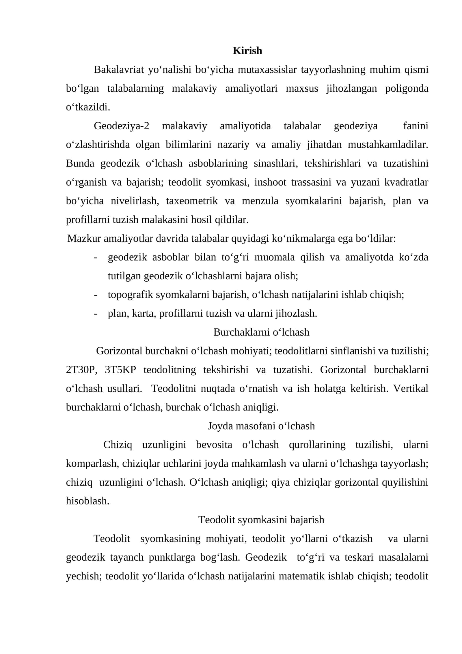Geodeziya-2 malakaviy amaliyot 1