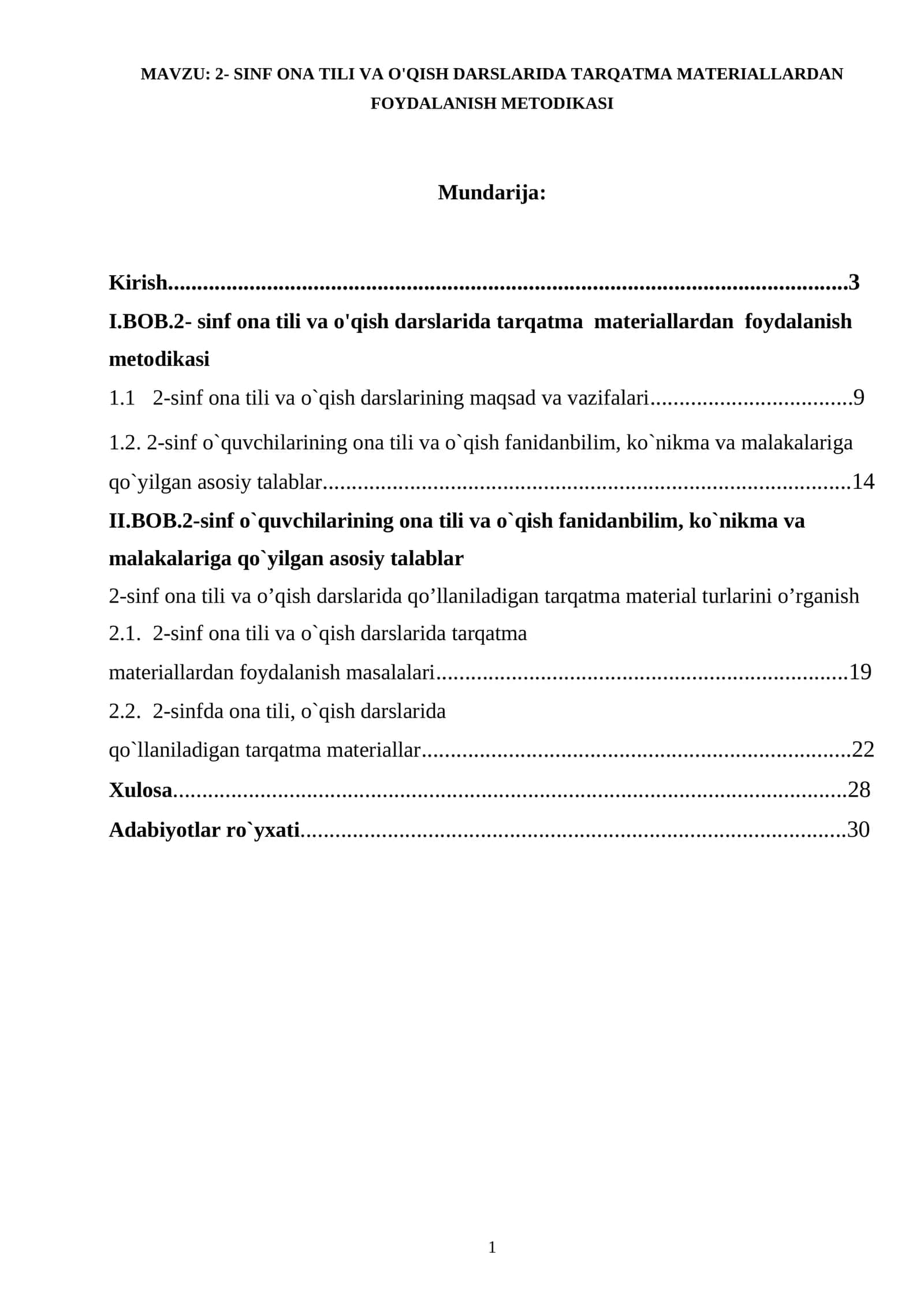2- SINF ONA TILI VA O'QISH DARSLARIDA TARQATMA MATERIALLARDAN FOYDALANISH METODIKASI 1