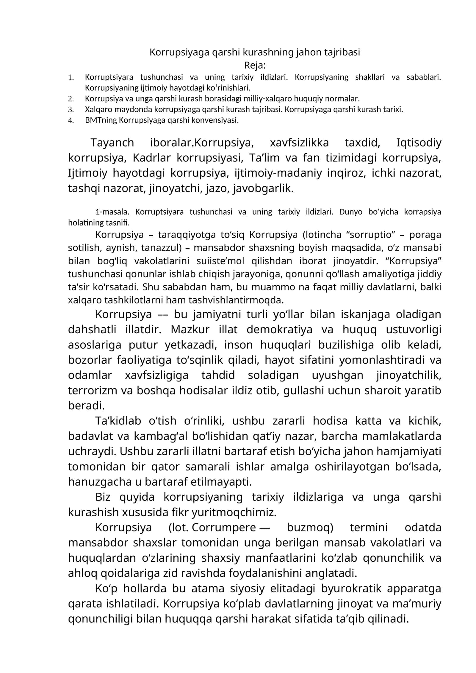 Korrupsiyaga qarshi kurashning jahon tajribasi 1