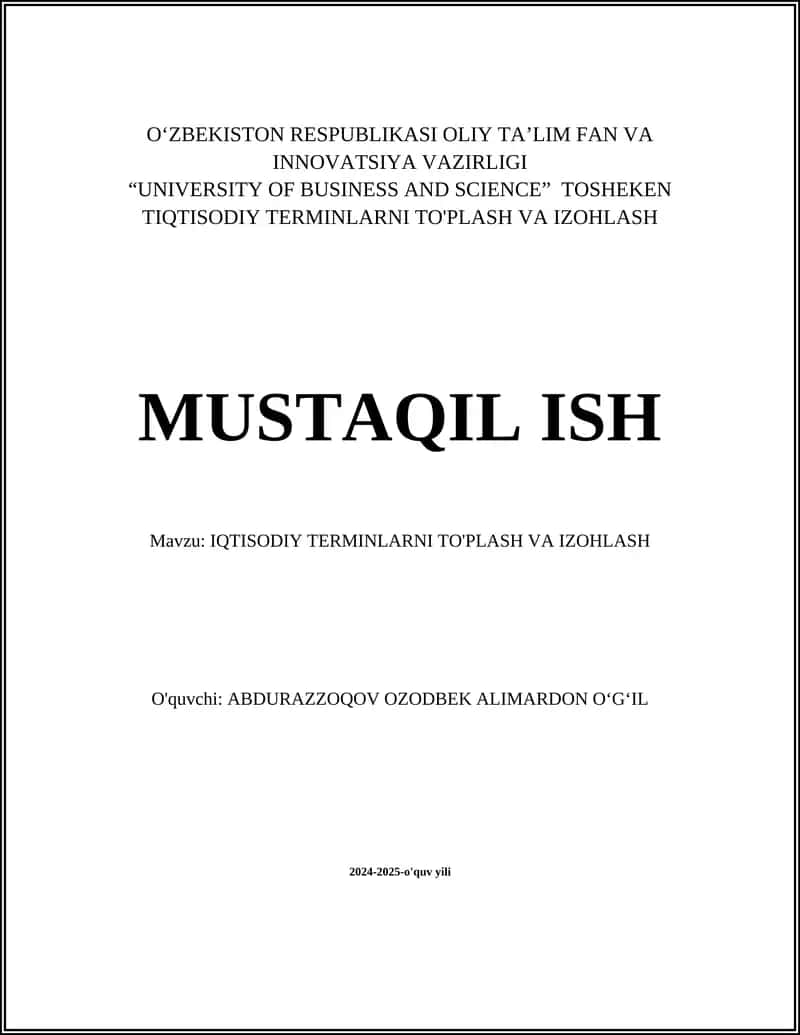 IQTISODIY TERMINLARNI TO'PLASH VA IZOHLASH 1