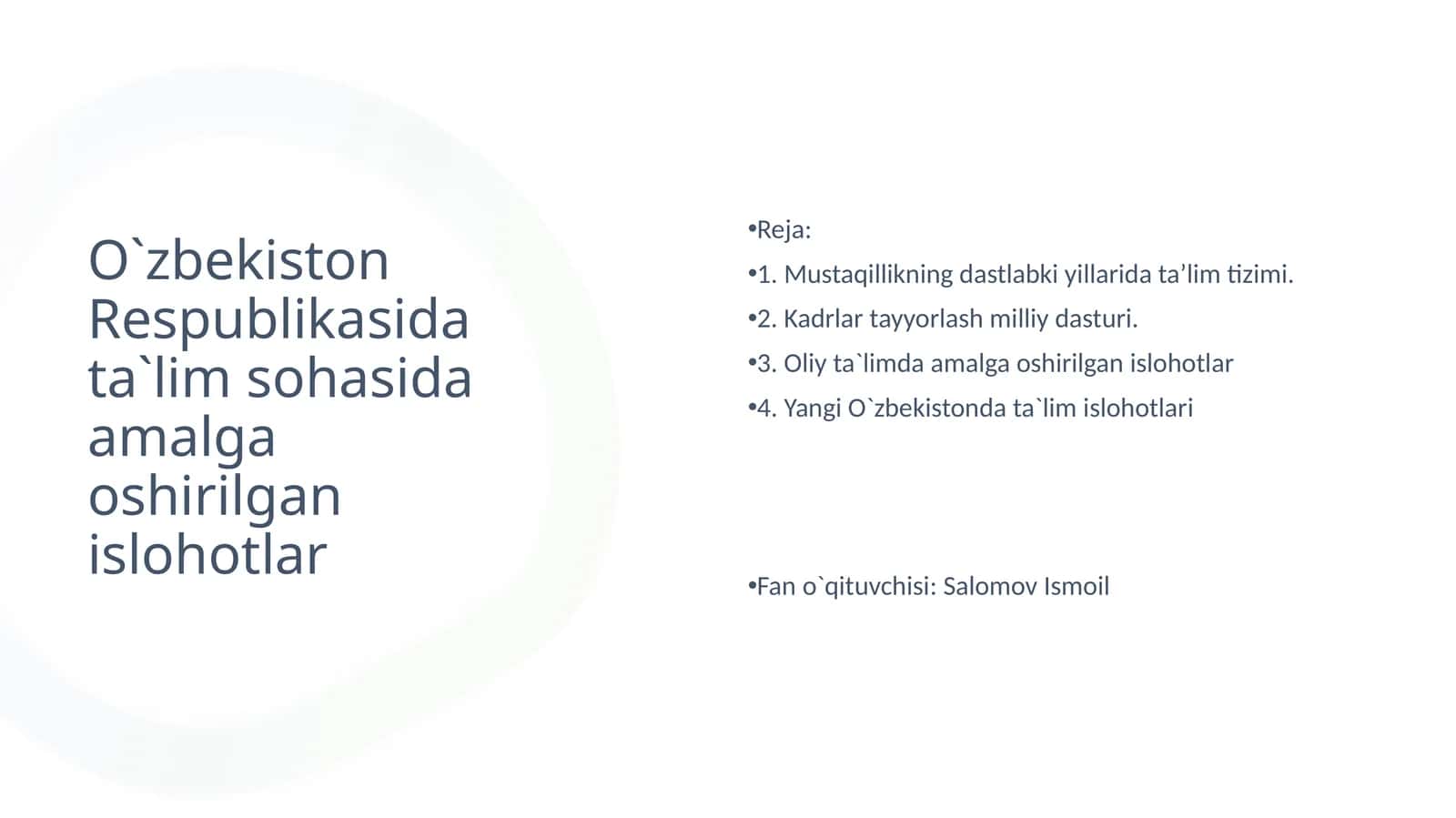 O`zbekiston Respublikasida ta`lim sohasida amalga oshirilgan islohotlar 1