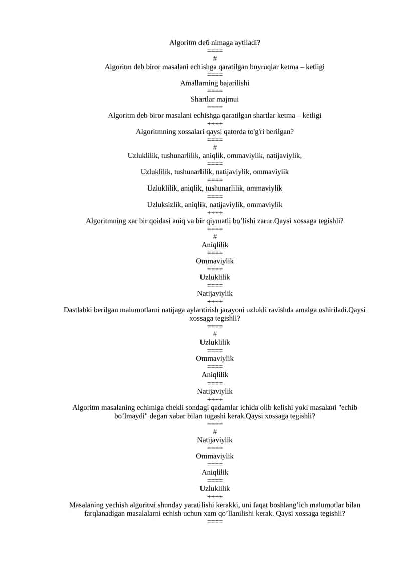 Algoritmning xossalari 1