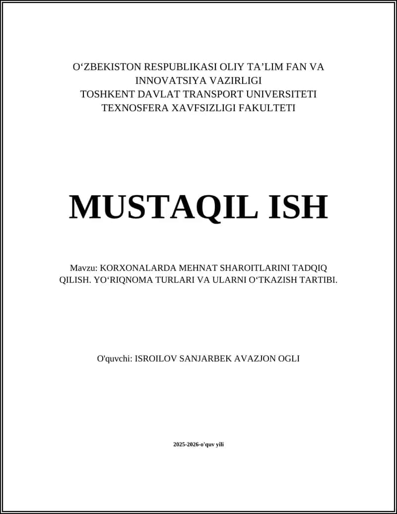 KORXONALARDA MEHNAT SHAROITLARINI TADQIQ QILISH 1