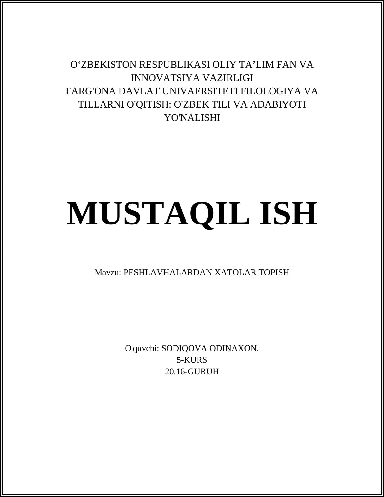 PESHLAVHALARDAN XATOLAR TOPISH 1