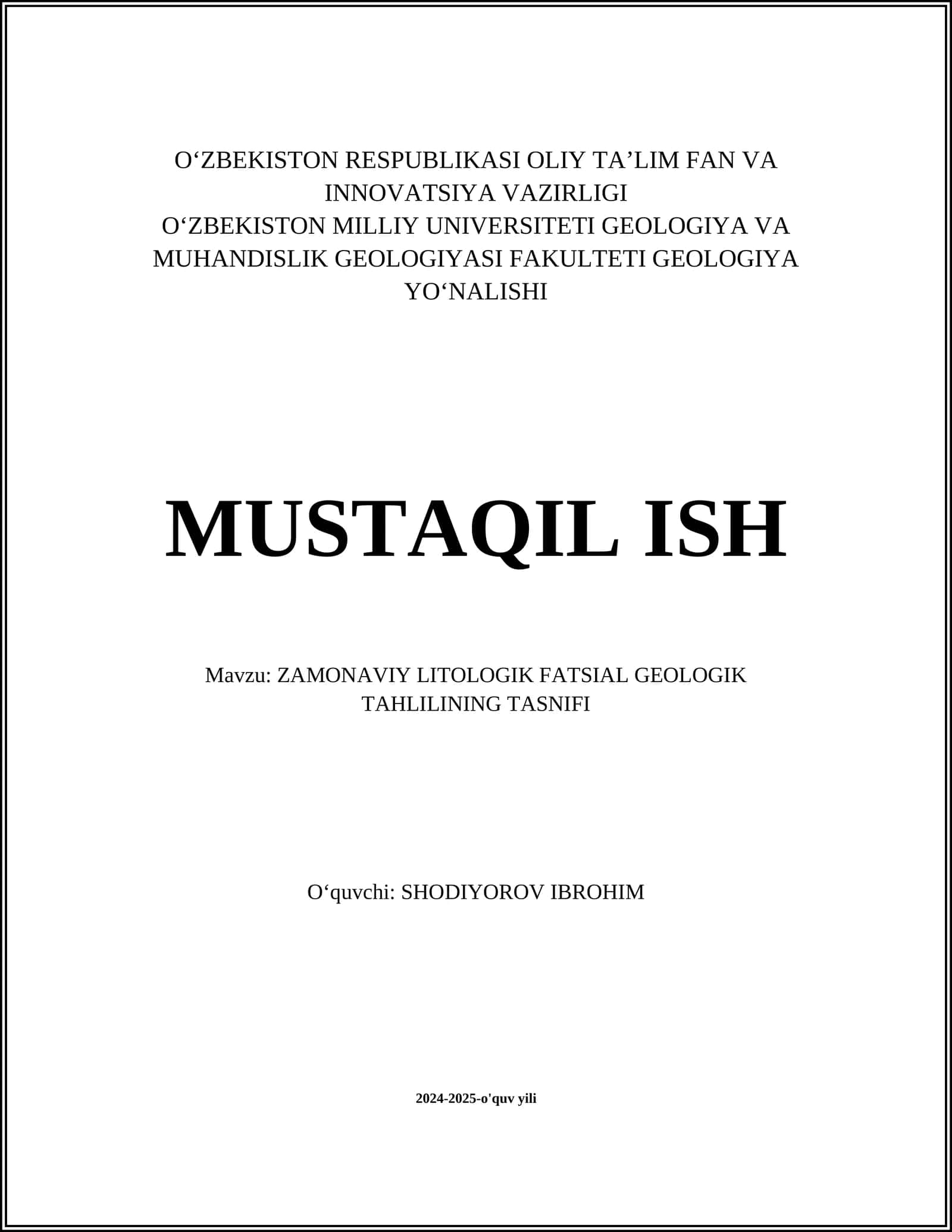ZAMONAVIY LITOLOGIK FATSIAL GEOLOGIK TAHLILINING TASNIFI 1