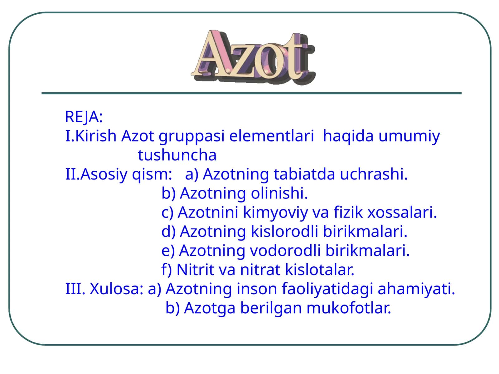 Azot gruppasi haqida umumiy tushuncha 1
