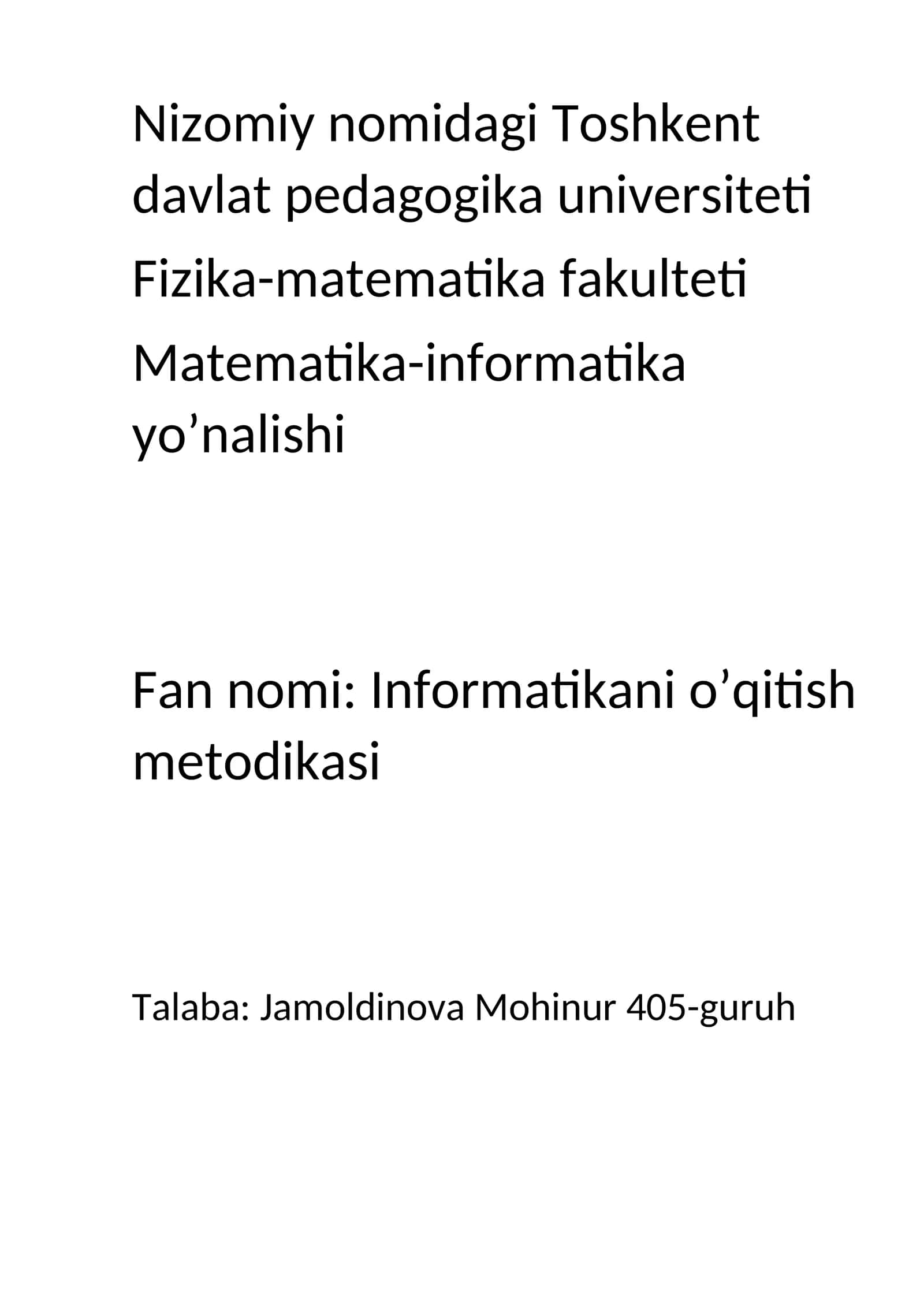 Elektron jadvallar bo‘limini o‘qitish metodikasi 1