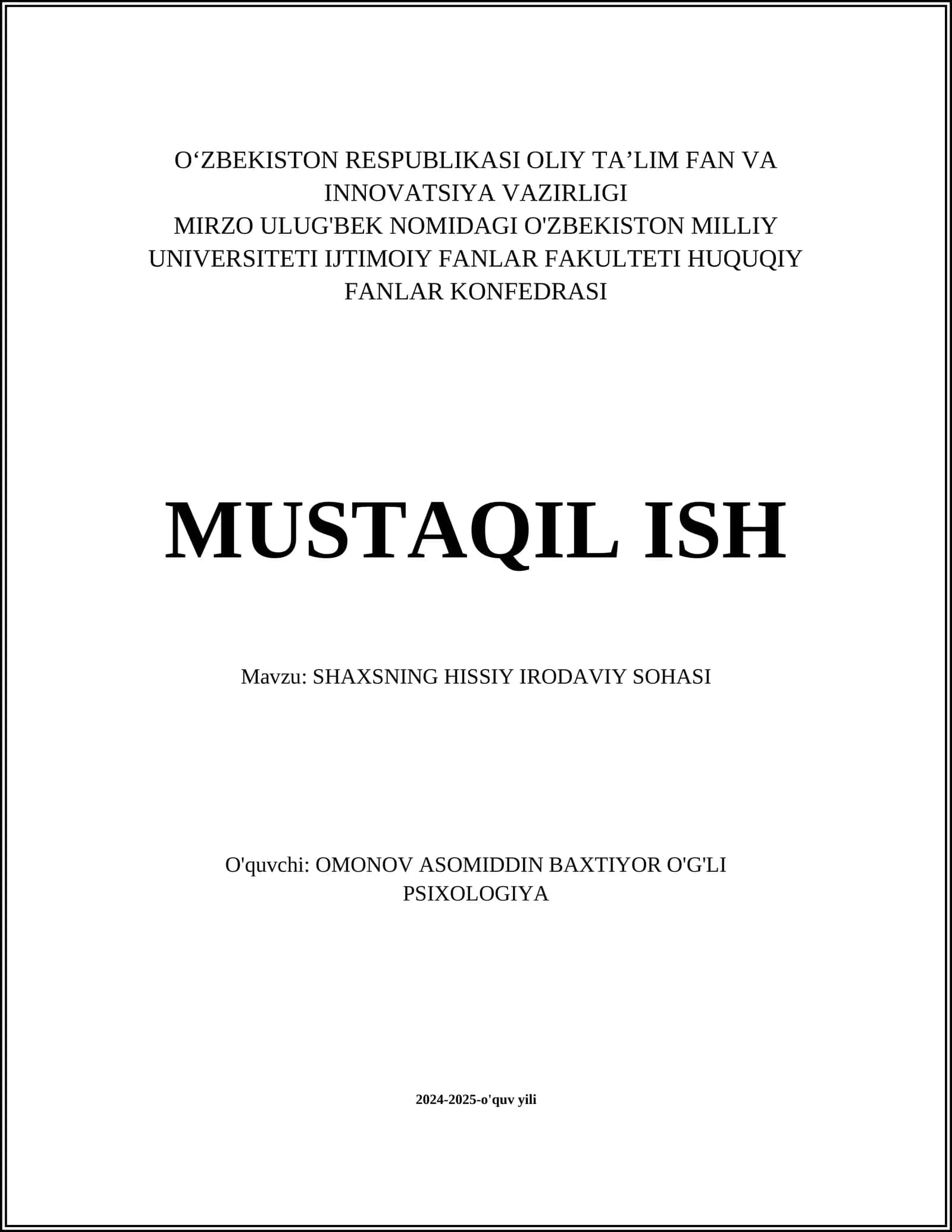 SHAXSNING HISSİY IRODAVİY SOHASI 1