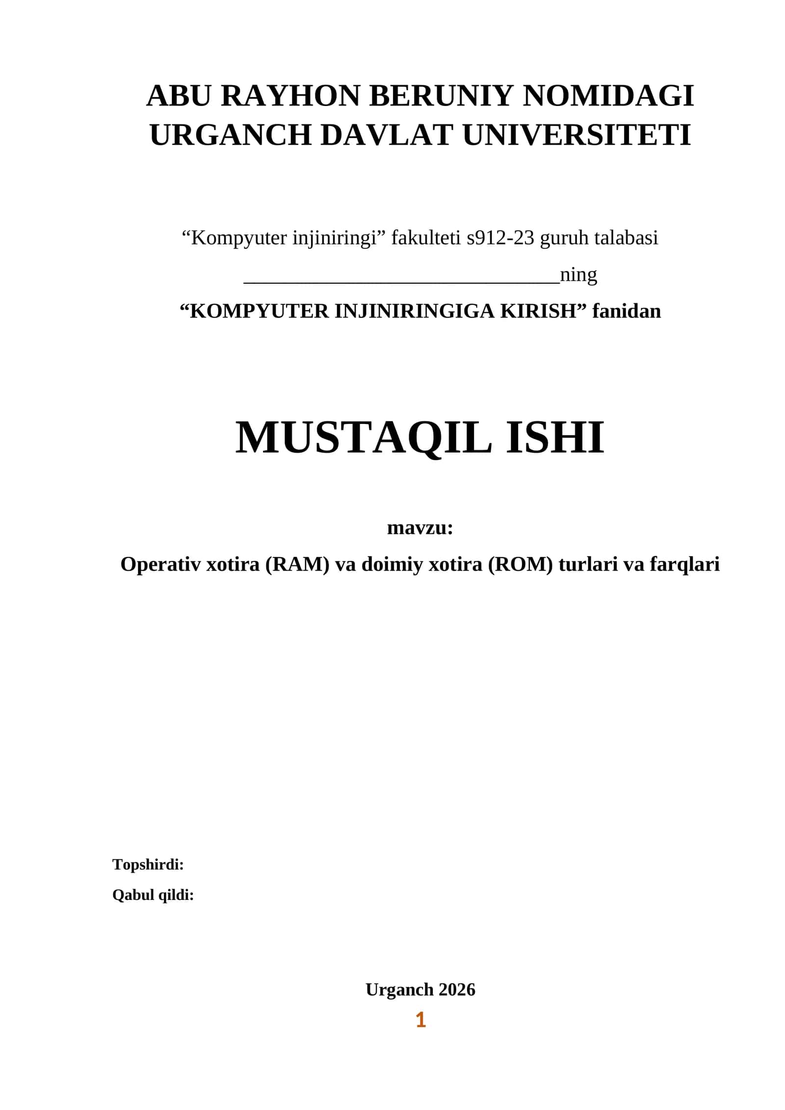 Operativ xotira (RAM) va doimiy xotira (ROM) turlari va farqlari 1