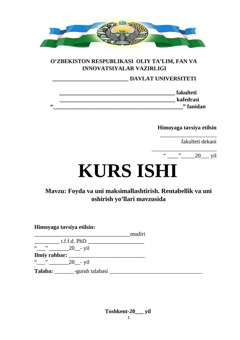 Foyda va uni maksimallashtirish. Rentabellik va uni oshirish yo’llari 1