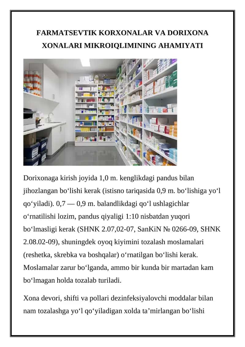 FARMATSEVTIK KORXONALAR VA DORIXONA XONALARI MIKROIQLIMINING AHAMIYATI 1