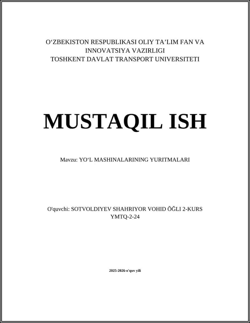 YO‘L MASHINALARINING YURITMALARI 1