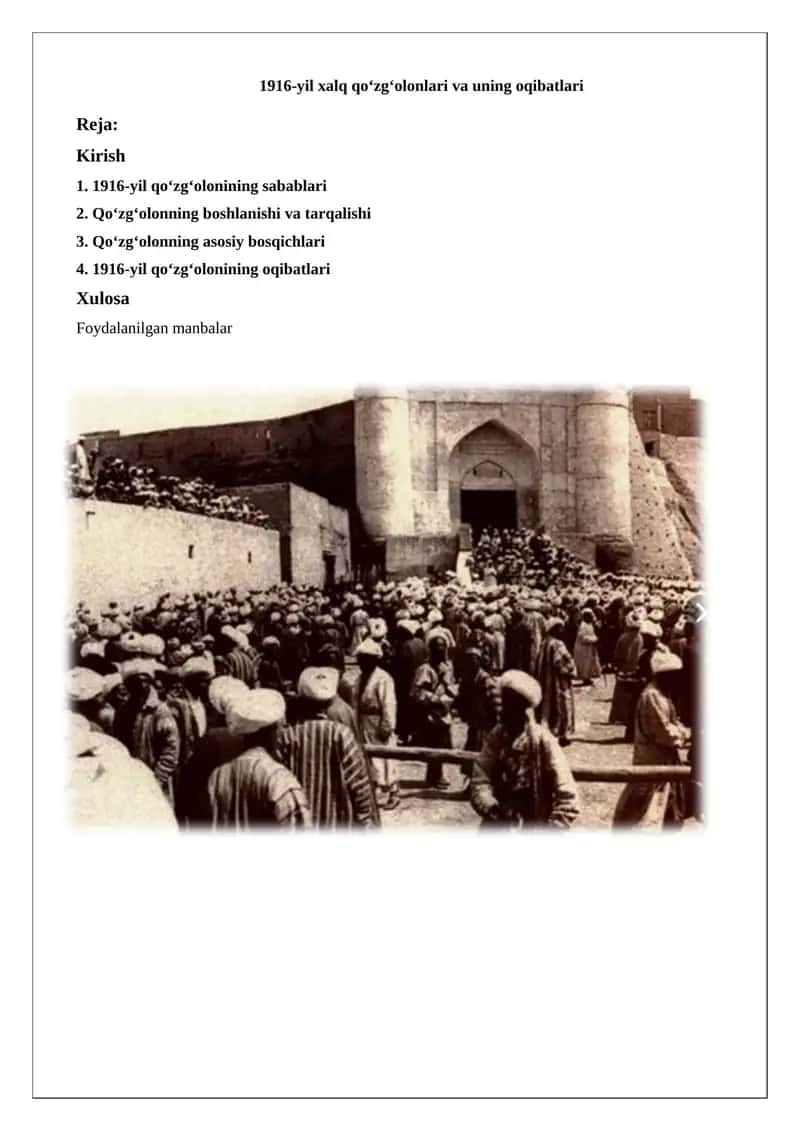 1916-yil xalq qo‘zg‘olonlari va uning oqibatlari 1
