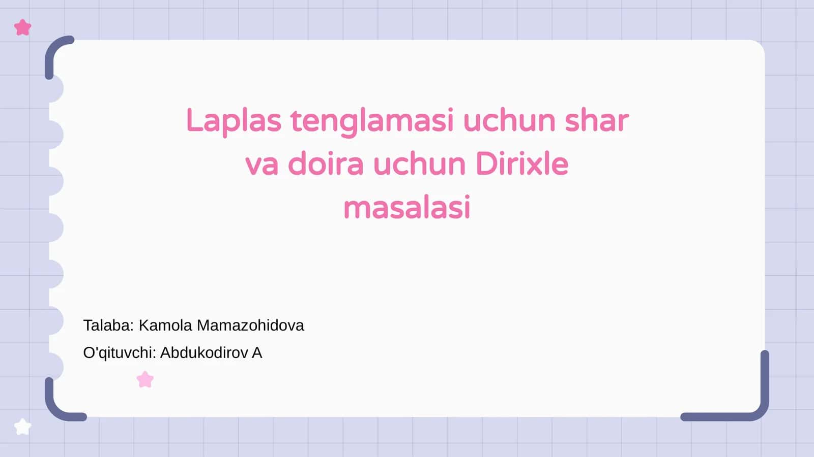 Laplas tenglamasi uchun shar va doira uchun Dirixle masalasi 1