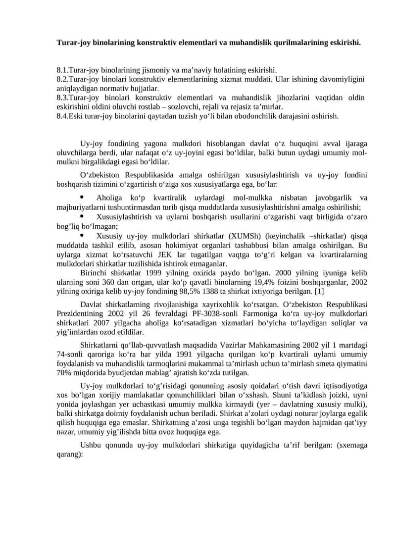 Turar-joy binolarining konstruktiv elementlari va muhandislik qurilmalarining eskirishi 1