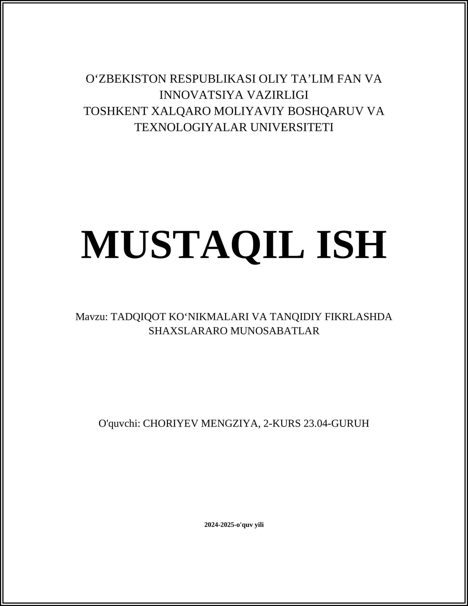 TADQIQOT KOʻNIKMALARI VA TANQIDIY FIKRLASHDA SHAXSLARARO MUNOSABATLAR 1