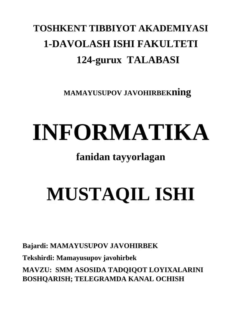SMM asosida tadqiqot loyihalarini boshqarish. Telegramda kanal ochish 1