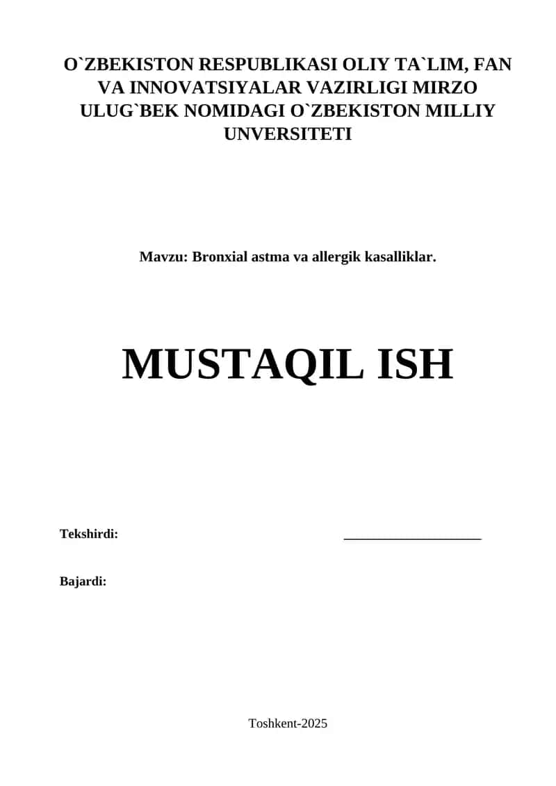 Bronxial astma va allergik kasalliklar 1