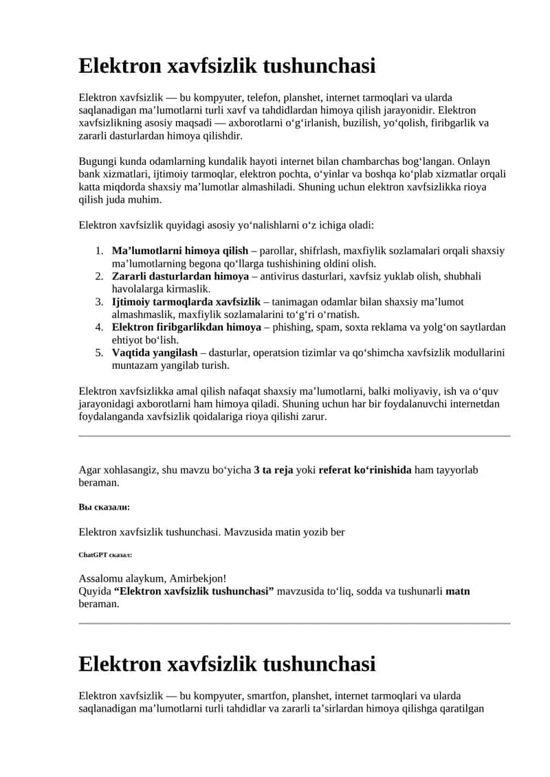 Elektron xavfsizlik tushunchasi 1