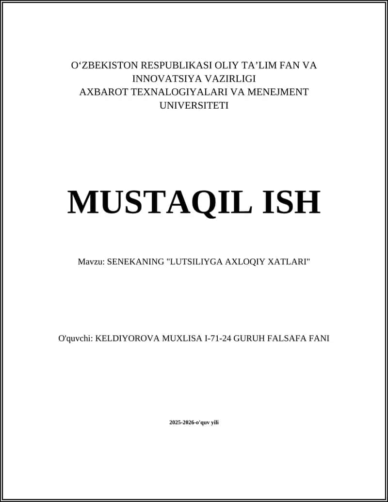 Senekaning "Lutsiliyga axloqiy xatlari" 1