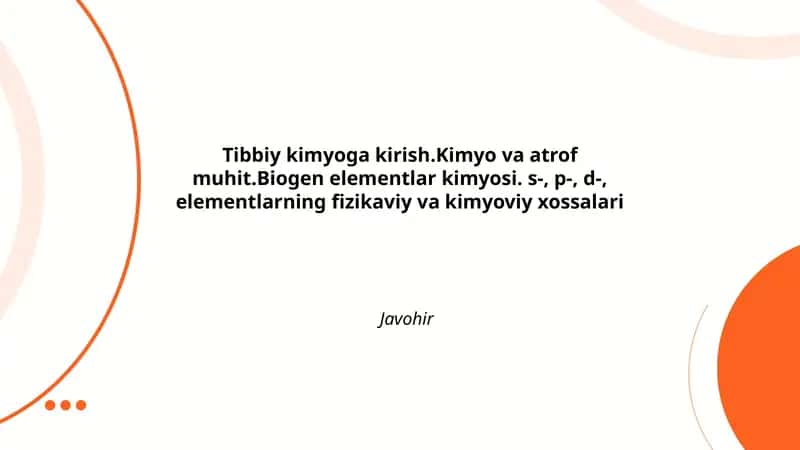 Tibbiy kimyoga kirish 1