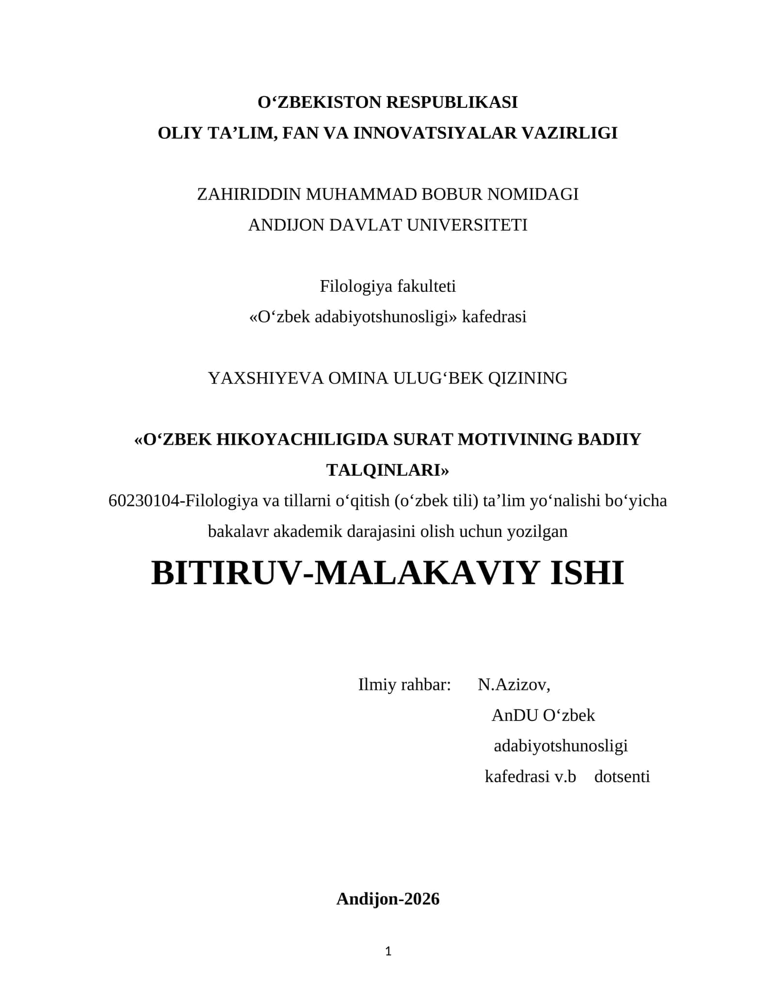 O‘ZBEK HIKOYACHILIGIDA SURAT MOTIVINING BADIIY TALQINLARI 1