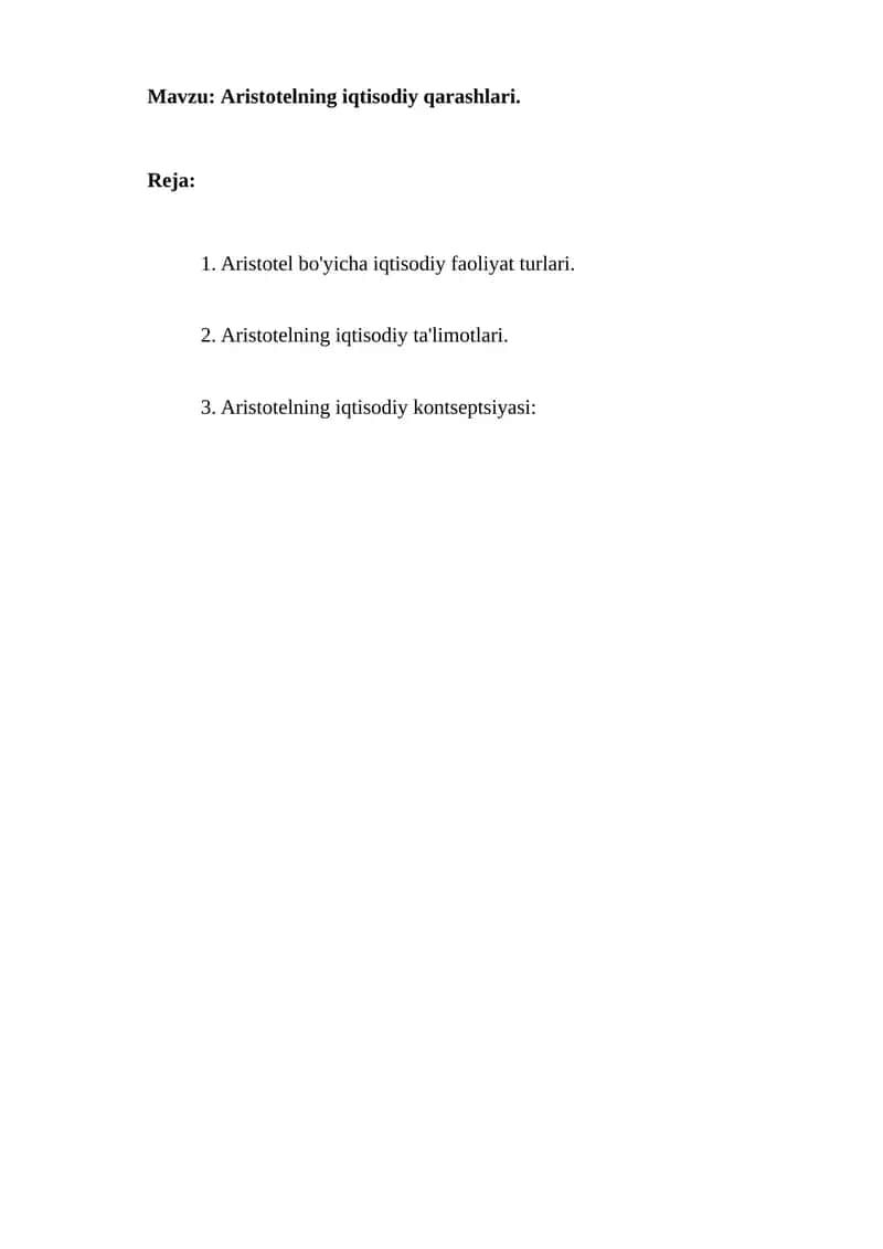 Aristotelning iqtisodiy qarashlari 1