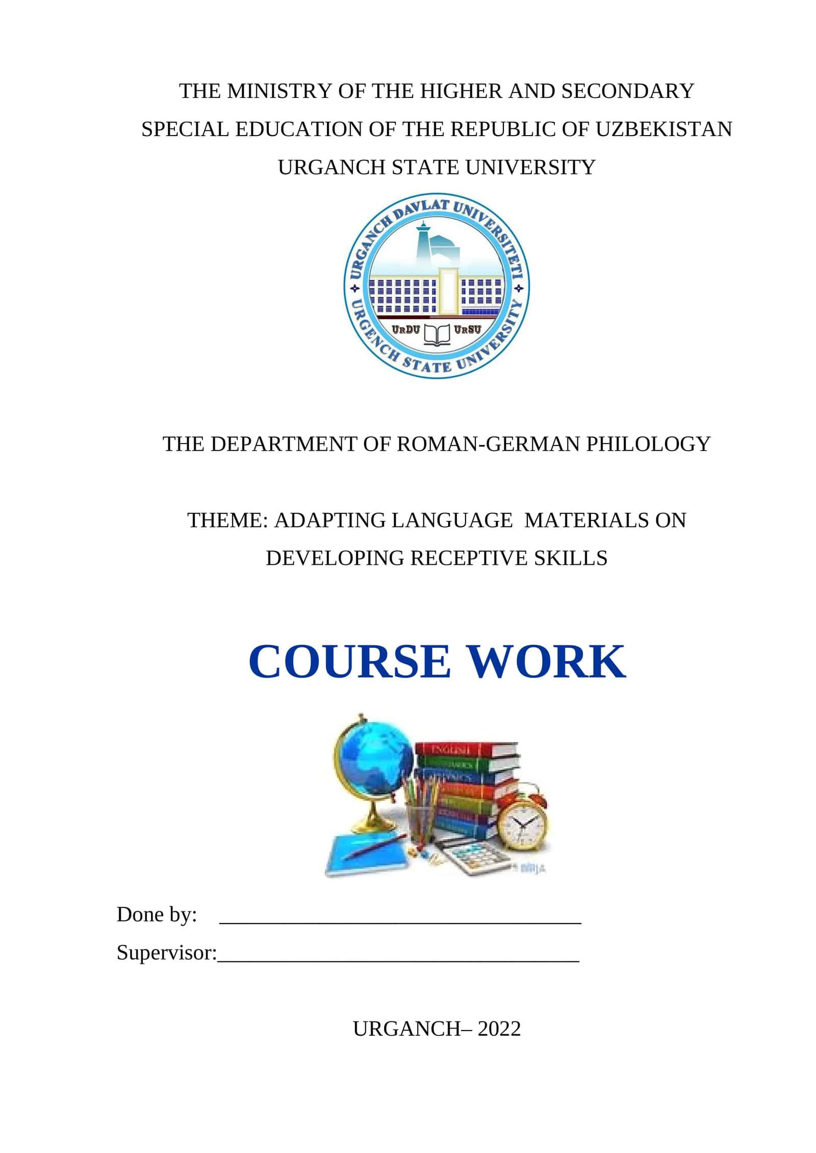 Course work on Adapting Language Materials on Developing Receptive Skills 1