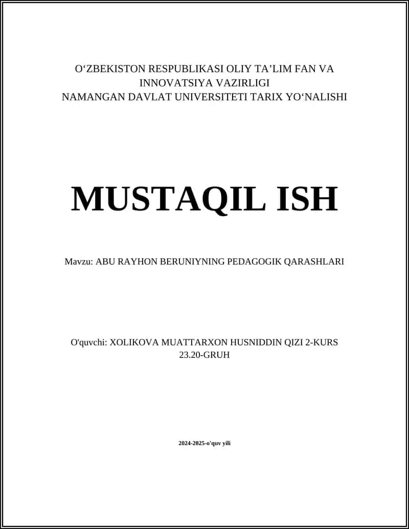 ABU RAYHON BERUNIYNING PEDAGOGIK QARASHLARI 1