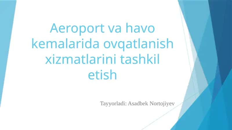 Aeroport va havo kemalari da ovqatlanish xizmatlari 1