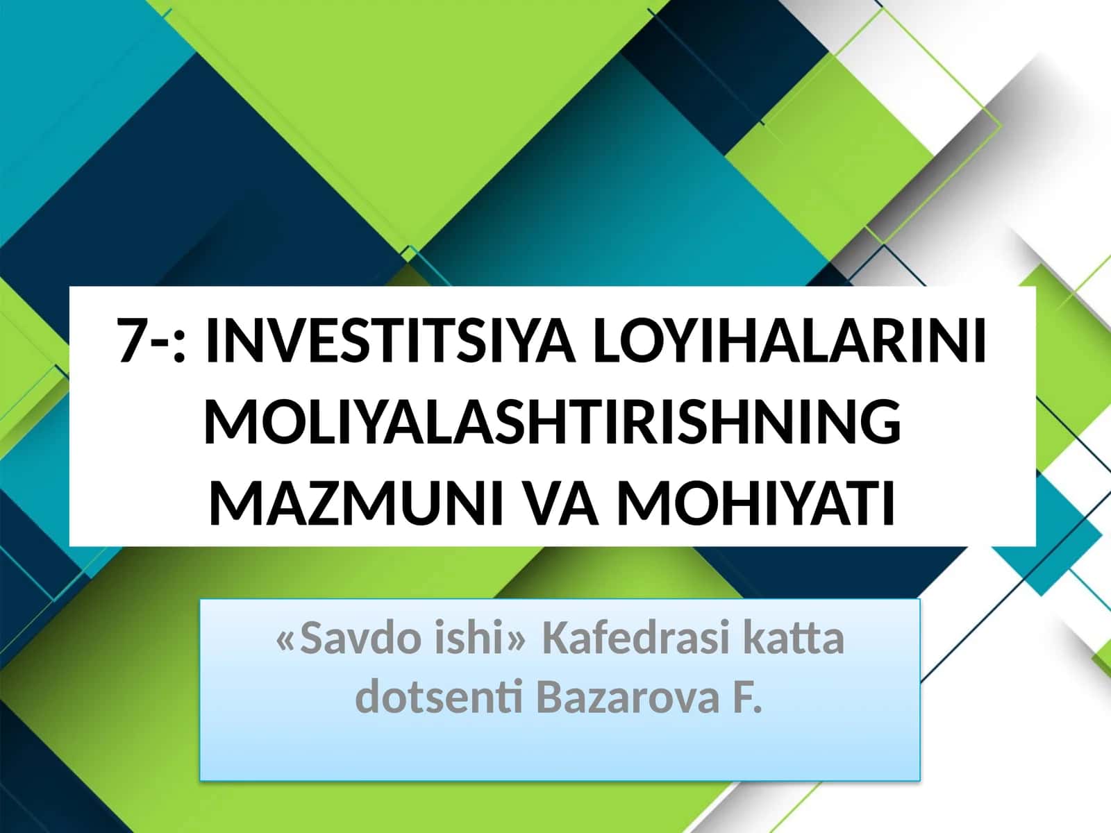 INVESTITSIYA LOYIHALARINI MOLIYALASHTIRISHNING MAZMUNI VA MOHIYATI 1