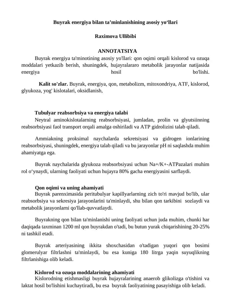 Buyrak energiya bilan taʼminlanishining asosiy yoʻllari 1