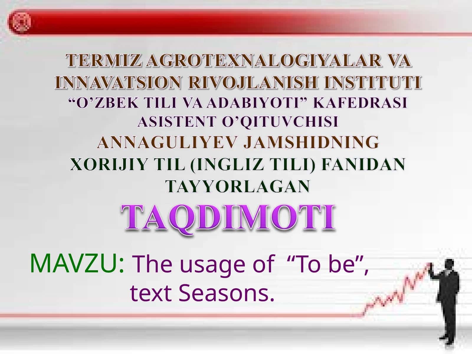 The usage of “To be”, text Seasons 1