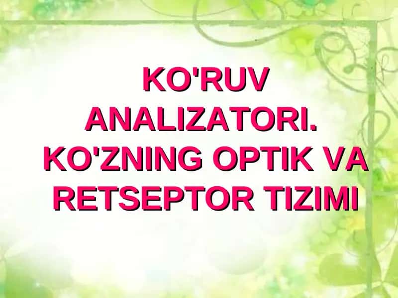 KO'RUV ANALIZATORI. KO'ZNING OPTIK VA RETSEPTOR TIZIMI 1