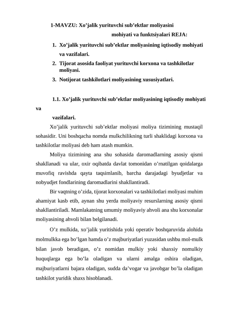Xoʼjalik yurituvchi subʼektlar moliyasi 1
