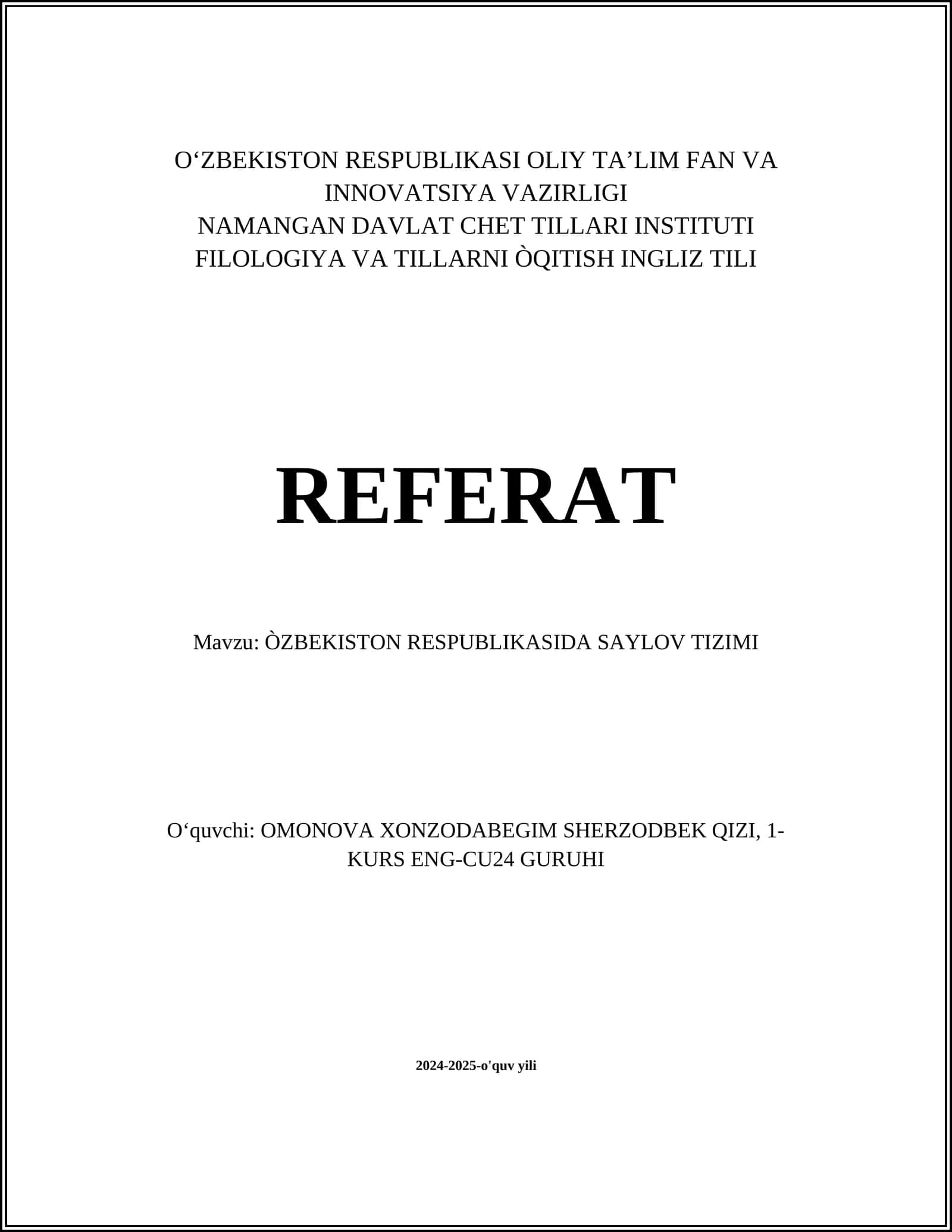 ÒZBEKISTON RESPUBLIKASIDA SAYLOV TIZIMI 1