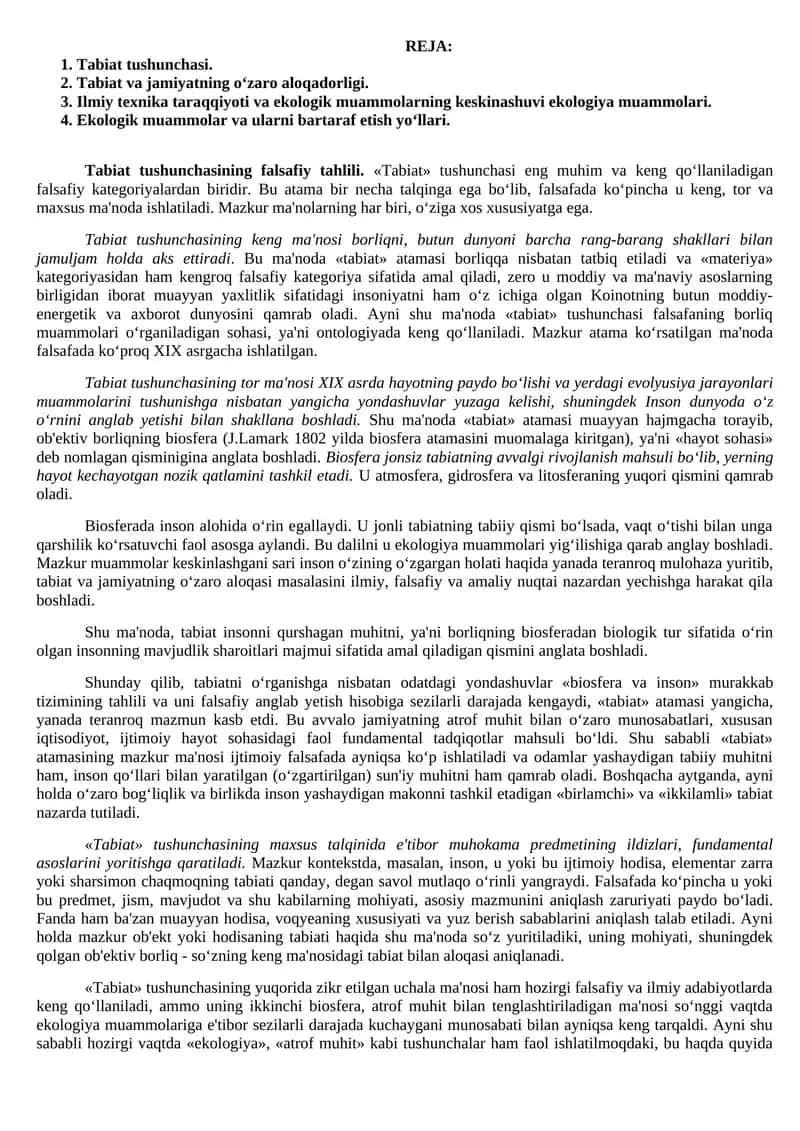 Tabiat tushunchasi 1