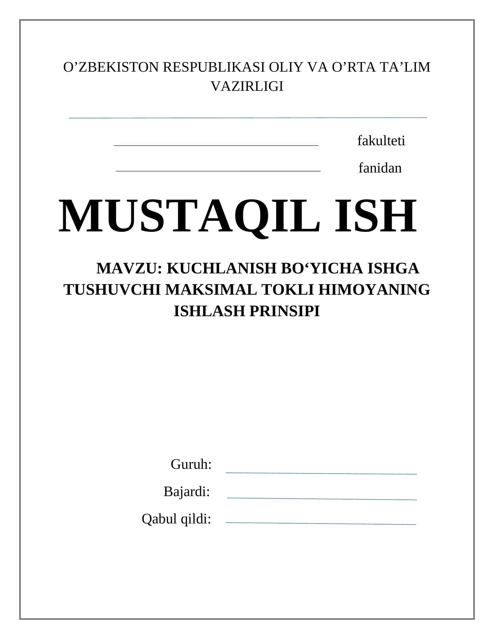 Kuchlanish bo‘yicha ishga tushuvchi MTX 1